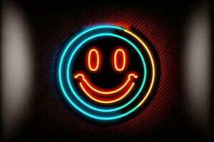 glimlach. icoon emoticon neon illustratie Aan zwart achtergrond generatief ai foto