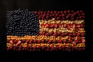 Verenigde Staten van Amerika vlag gemaakt uit van fruit illustratie generatief ai foto