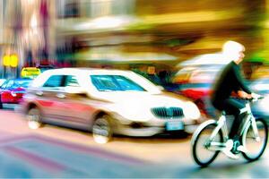 wereld auto vrij dag sjabloon met mensen en fiets illustratie generatief ai foto