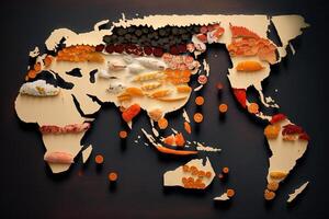 wereld kaart gemaakt van sushi illustratie generatief ai foto