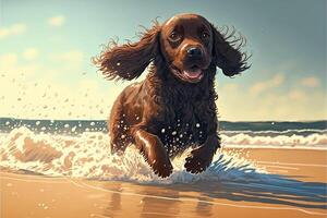 cocker spaniel Aan de strand illustratie generatief ai foto