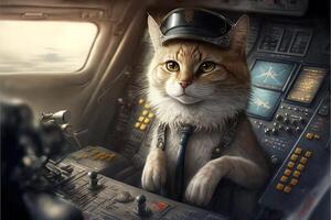 schattig kat katje vliegenier vliegtuig piloot generatief ai foto