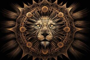 leeuw dier mandala fractal illustratie generatief ai foto