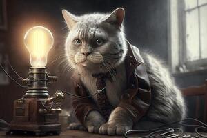 kat net zo Thomas edison beroemd historisch karakter portret illustratie generatief ai foto