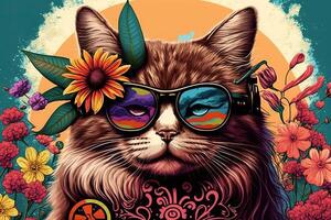 hippie kat illustratie generatief ai foto