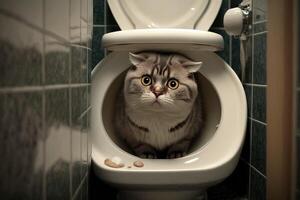 kat gebruik makend van toilet illustratie generatief ai foto