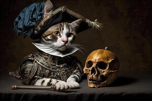 William Shakespeare kat met een schedel naar worden of niet naar worden illustratie generatief ai foto