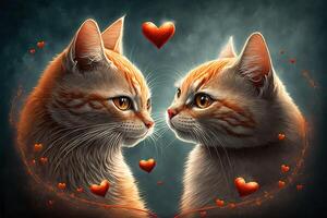 paar liefde van katten met weinig hart voor Valentijn dag generatief ai foto