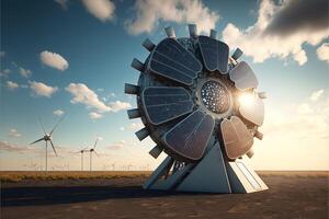 schoon energie van de toekomst illustratie van hernieuwbaar bronnen zon en wind illustratie generatief ai foto