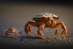 krab Aan de strand met klein weinig welp krab illustratie generatief ai foto