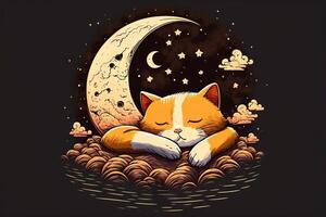 kat slapen Aan voor de helft maan illustratie generatief ai foto