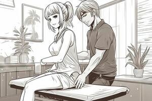 anime schattig jong meisje masseuse Bij massage salon, manga stijl illustratie generatief ai foto