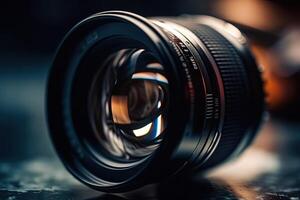 camera lens detail met reflectie illustratie generatief ai foto