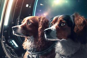 honden in ruimte filmische illustratie generatief ai foto