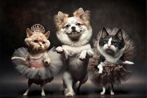 ballerina kat en hond danser ballet illustratie generatief ai foto