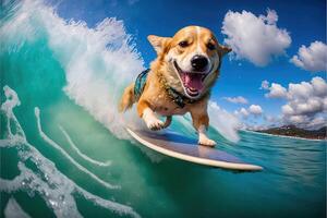 hond surfing in Hawaii illustratie generatief ai foto