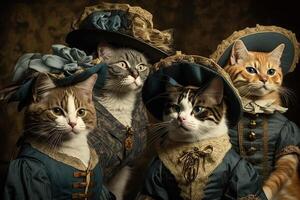 katten dieren gekleed in Victoriaans tijdperk kleding illustratie generatief ai foto