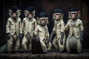 aap dieren gekleed in Victoriaans tijdperk kleding illustratie generatief ai foto