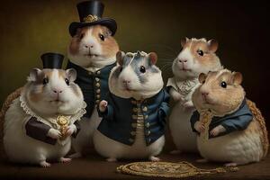 hamster dieren gekleed in Victoriaans tijdperk kleding illustratie generatief ai foto