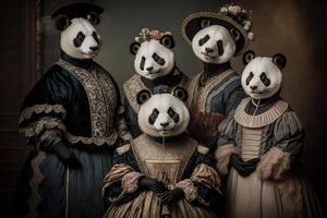 panda dieren gekleed in Victoriaans tijdperk kleding illustratie generatief ai foto