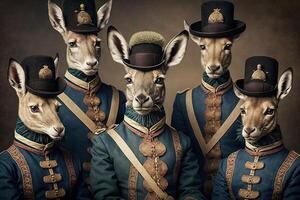 saiga antilope dieren gekleed in Victoriaans tijdperk kleding illustratie generatief ai foto