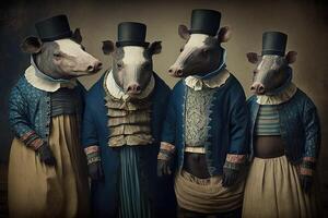 tapir dieren gekleed in Victoriaans tijdperk kleding illustratie generatief ai foto