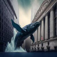 walvis overtreden buiten muur straat in nieuw york stad illustratie generatief ai foto