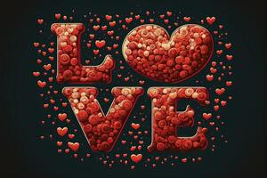 retro stijl liefde woord gemaakt van rood harten Valentijn dag concept illustratie generatief ai foto