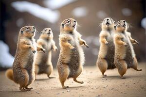 veel marmotten dansen voor groundhog dag. marmot viering 2 februari illustratie generatief ai foto