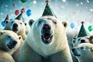 polair bears partij vieren wereld polair beer dag illustratie generatief ai foto