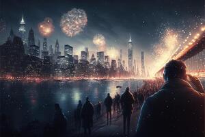 vieren nieuw jaar vooravond in nieuw york vuurwerk in de lucht illustratie generatief ai foto