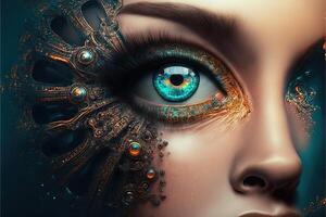 mascara oog maquillage van de toekomst steampunk cyberpunk detail illustratie generatief ai foto