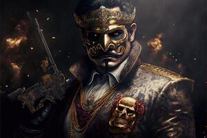 koning van narcotica vervelend goud masker illustratie generatief ai foto