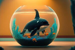 orka moordenaar walvis binnen een vis kom illustratie artwork generatief ai foto