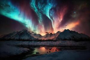 Aurora kleurrijk noordelijk lichten illustratie generatief ai foto