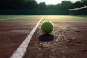 tennis bal Aan de lijn detail illustratie generatief ai foto