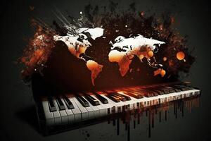 wereld piano toetsenbord Internationale muziek- dag met mis sleutels standen illustratie generatief ai foto