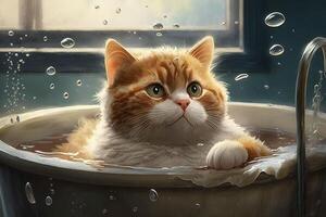 kat ontspannende in bad buis illustratie generatief ai foto