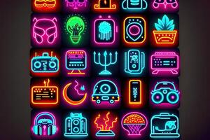 reeks van retro stijl neon icoon. illustratie generatief ai foto