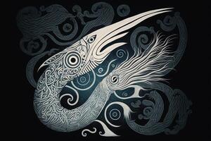 Maori tribal reusachtig vis schetsen polynesisch tatoeëren patroon illustratie generatief ai foto