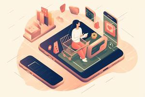 boodschappen doen online met laptop of smartphone abstract concept illustratie generatief ai foto