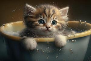 zoet katje kat in bad buis illustratie generatief ai foto