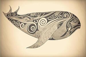 Maori tribal walvis schetsen polynesisch tatoeëren patroon illustratie generatief ai foto