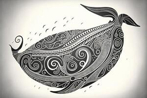 Maori tribal walvis schetsen polynesisch tatoeëren patroon illustratie generatief ai foto