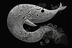 Maori tribal walvis schetsen polynesisch tatoeëren patroon illustratie generatief ai foto