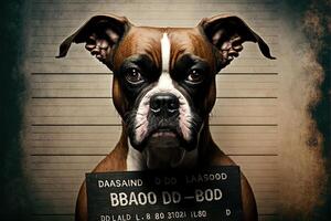 mugshot van gezocht hond Holding een banier generatief ai foto