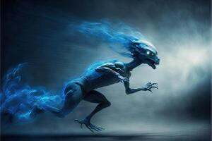 blauw buitenaards wezen rennen Bij lichtsnelheid illustratie generatief ai foto
