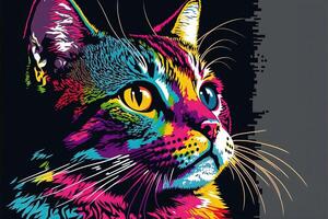 schattig kat katje in kleurrijk knal kunst illustratie generatief ai foto