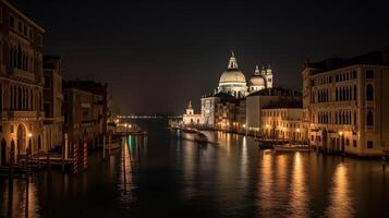 visie van groots kanaal en basiliek de kerstman Maria della groet in Venetië, ai generatief foto