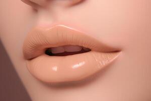 detailopname van vrouw lippen met dag schoonheid verzinnen. ai gegenereerd foto